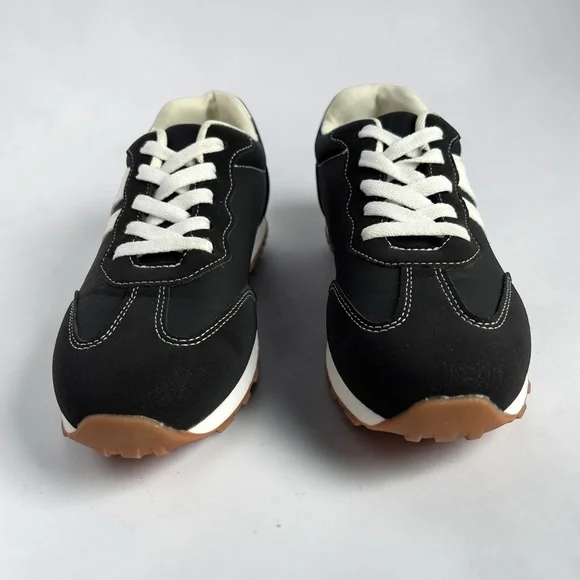 Black White Retro Sneakers Lace Up Athletic Casual Shoes Gum Sole Size 7.5 - Picture 9 of 15